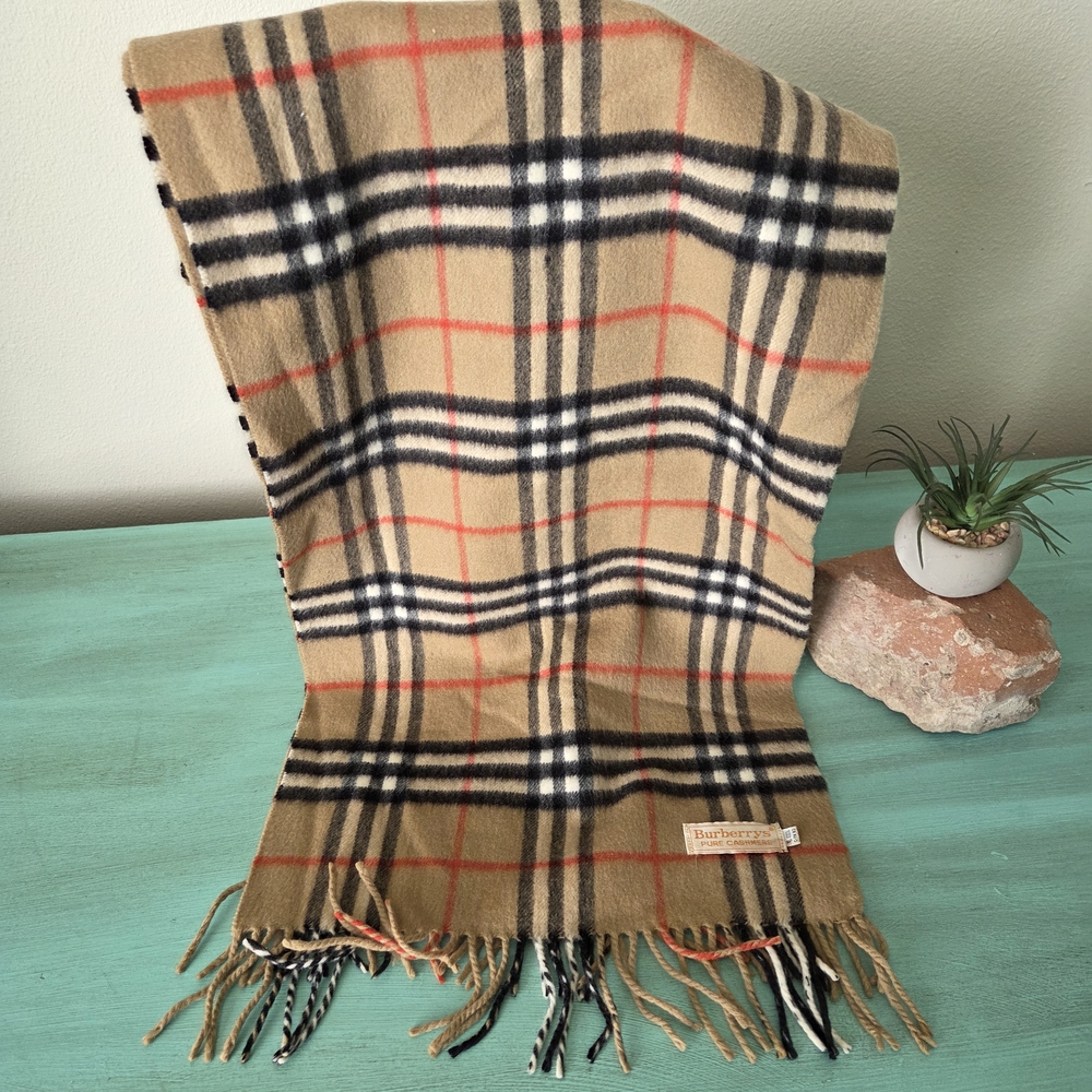 100% CASHMERE Burberry Nova Check Scarf - Picture 5 of 7